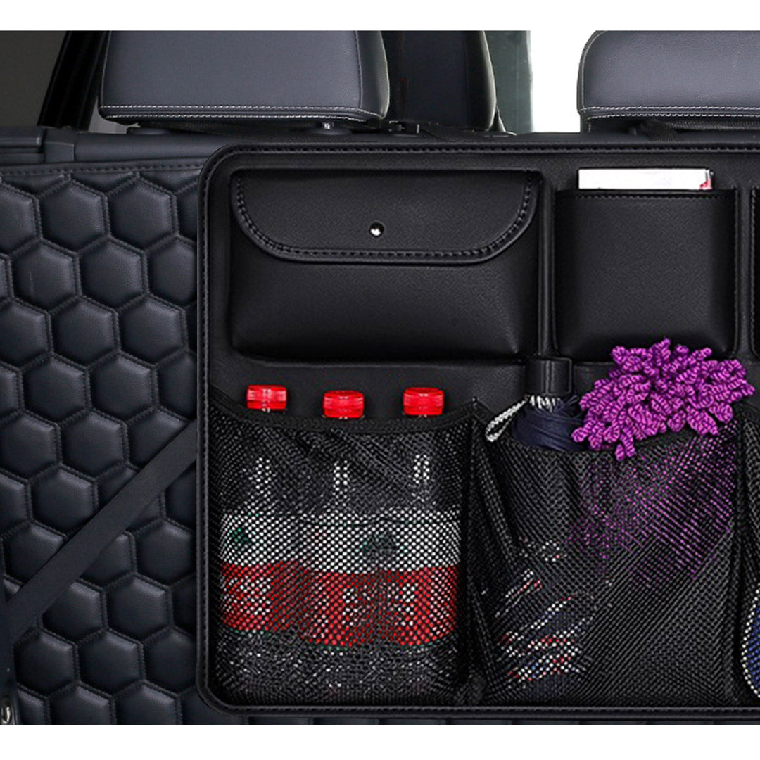 High Quality Leather Car Rear Back Seat Storage Bag Organizer Interior Accessories Black